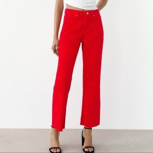 Z1975 MID RISE STRAIGHT JEANS ZARA RED